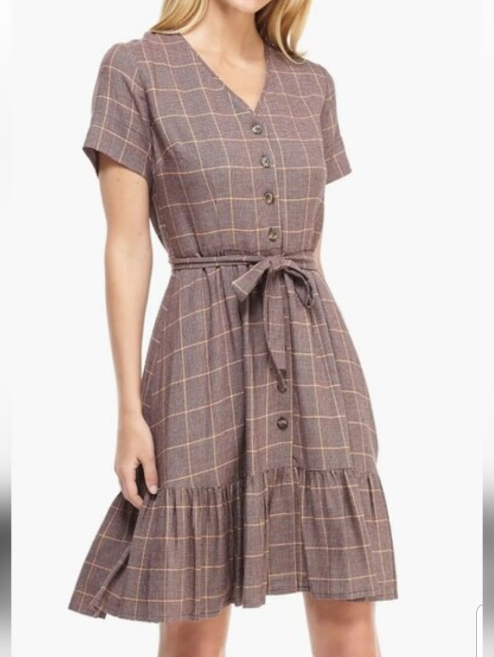 Gal Meets Glam Emerson Plaid Ruffle Hem Shirt Dress Size 2